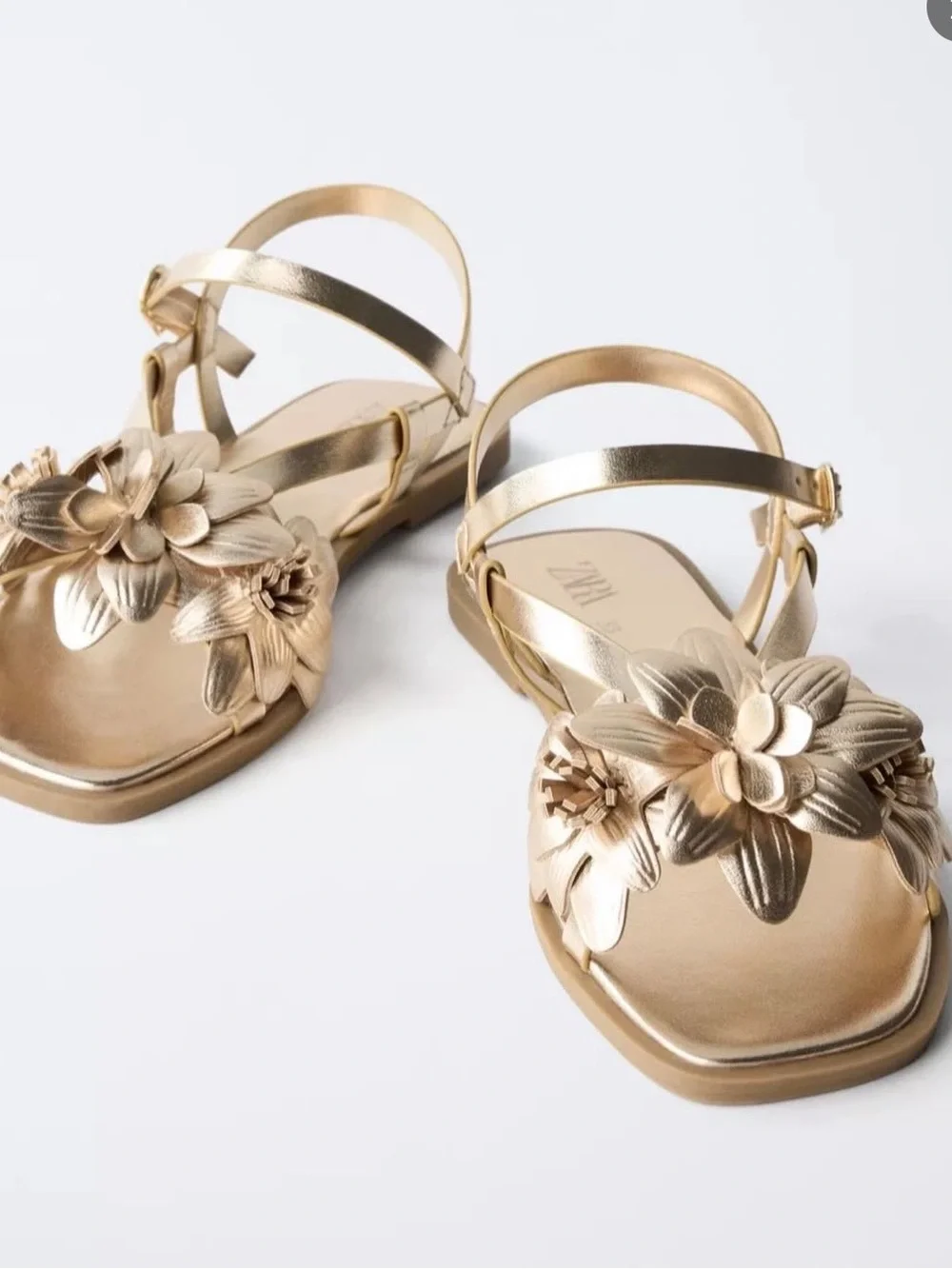 Zara Metallic Flower Sandals